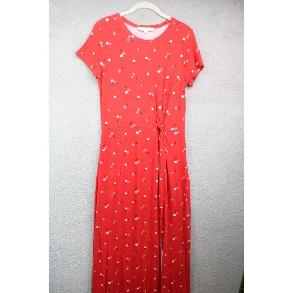 Loft Short Sleeve Maxi Dress-Small-Slit in Front-Cherries-New w/Tags